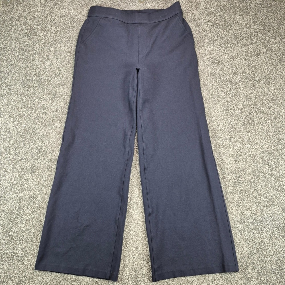 Spanx Supersmooth Perfect Fit Ponte Wide Leg Pants Womens Large Navy Blue 20385R